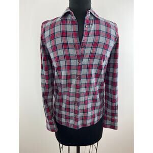 J. Crew Red Gray Tartan Plaid Long Sleeve Button-Down Boy Shirt Size 00